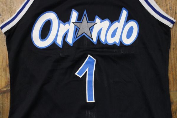 【古着GAME TOPSレア美品 Champion ORLANDO MAGIC ユニフォームタンクトップ黒#1】NBAバスケオーランド・マジックアンファニーハーダウェイ_画像4