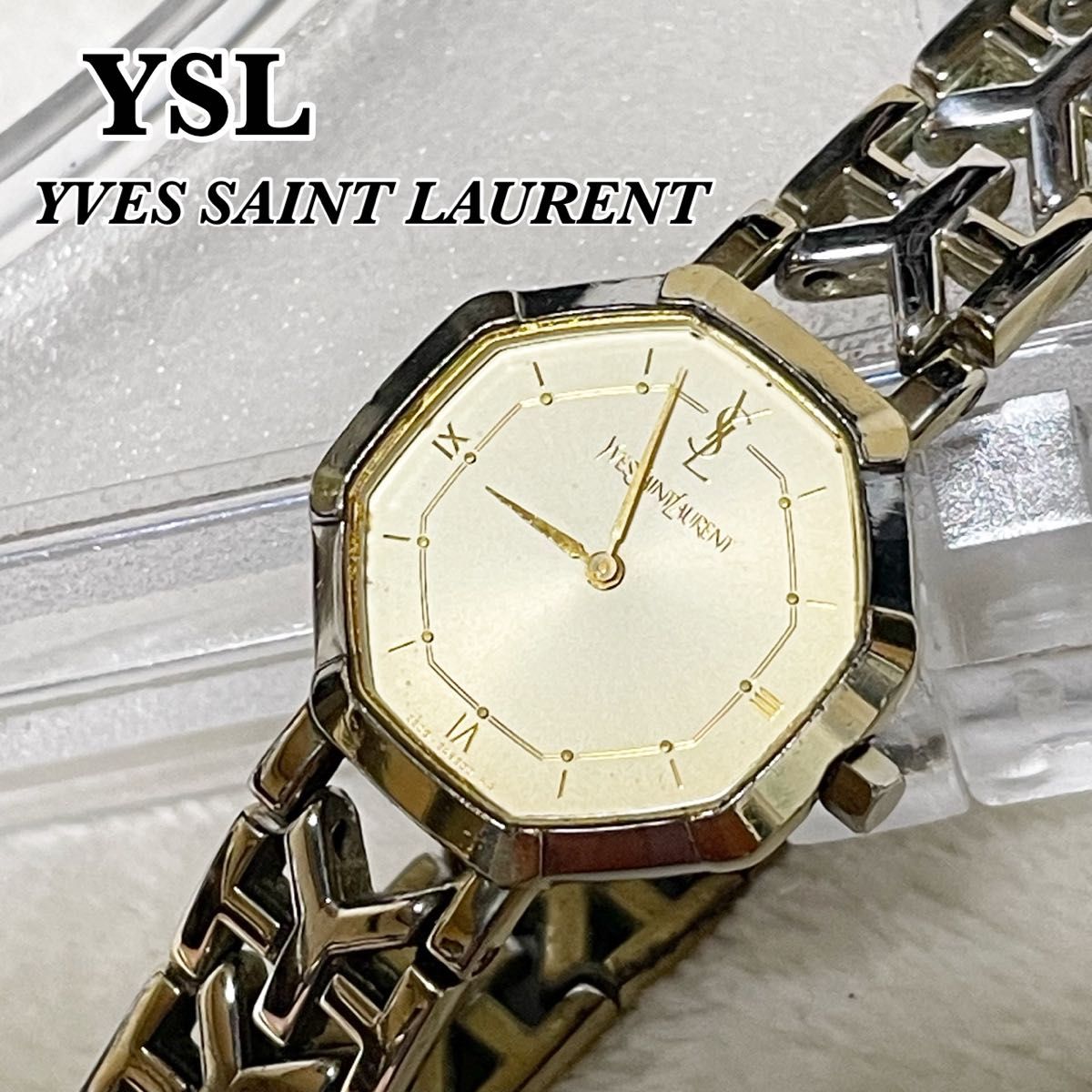 稼動 YSL YVES SAINT LAURENTイヴサンローラン CITIZEN オクタゴン シルバー×ゴールド クォーツ 2針