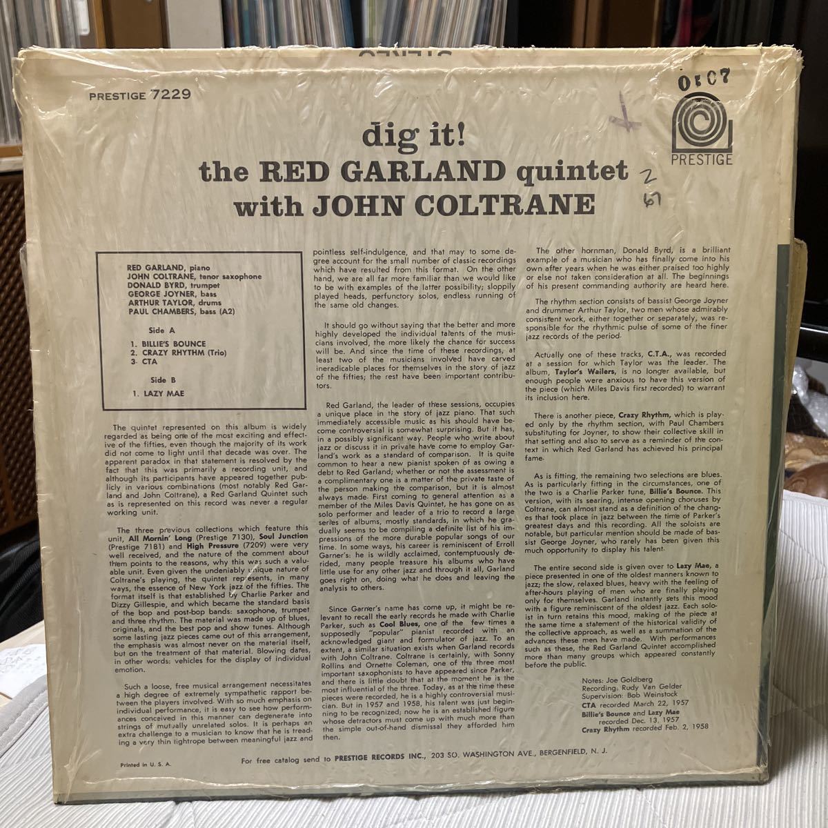 【LP】レッド・ガーランド / RED GARLAND / ディグ・イット！ / DIG IT ! / US盤 / PRESTIGE PR 7229 NJ VAN GELDER MONO_画像2