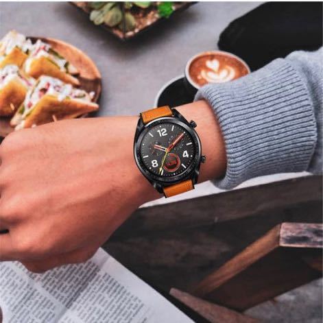 b-555 Huawei Watch GT 46mm専用 時計ベルト22mm 本革バンド 内側シリコン製 防水 防汗 軽量 交換便利 ストラップ レザー腕時計交換バンド_画像7