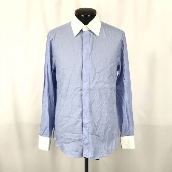 シスレー/SISLEY★長袖クレリックシャツ【Mens size -M/白×青/white×blue】shirt◆BG921_画像1