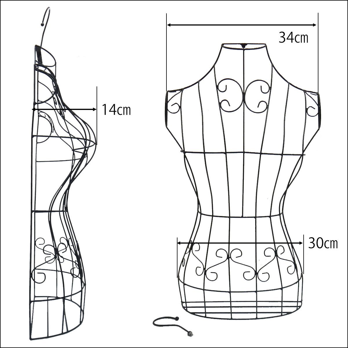 レディース トルソーハンガー 壁掛け ワイヤーハンガー [黒] 女性 ハンガータイプ アイアン インテリア/14_画像5