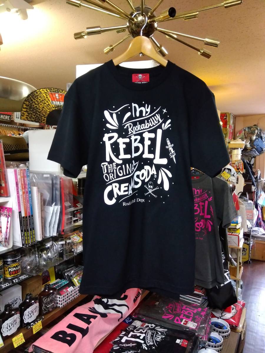 LサイズクリームソーダロカビリーレベルTシャツ黒色！検索CREAMSODAブラックキャッツビスキャッツ怪人二十面相ピンクドラゴン_画像1