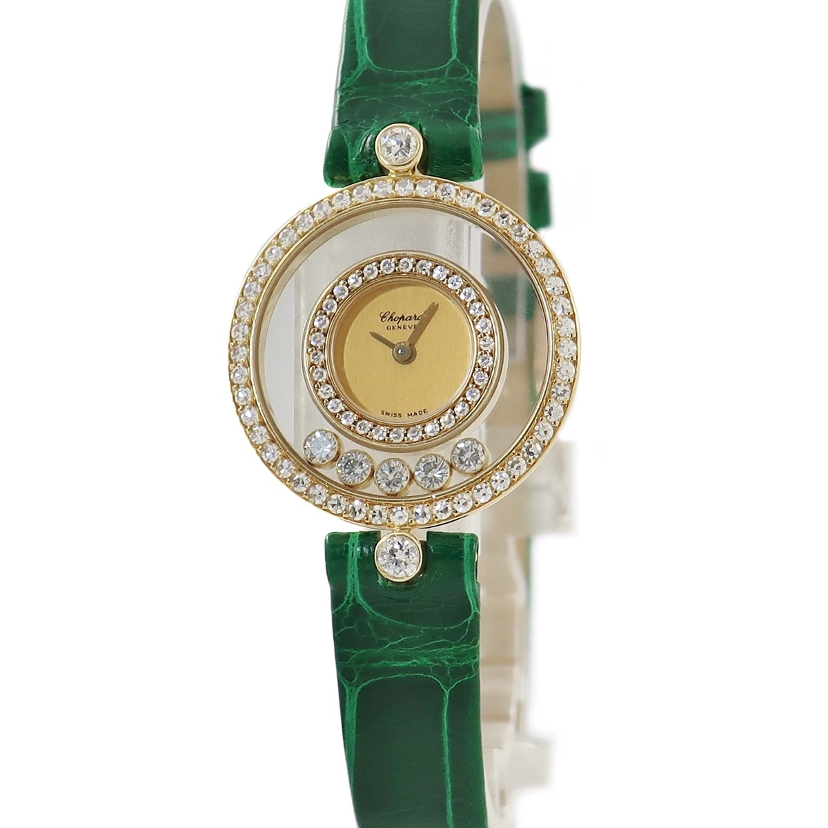 【3年保証】 ショパール ハッピーダイヤモンド 20/3957 K18YG無垢 純正ダイヤ シャンパン ムービング クオーツ レディース 腕時計