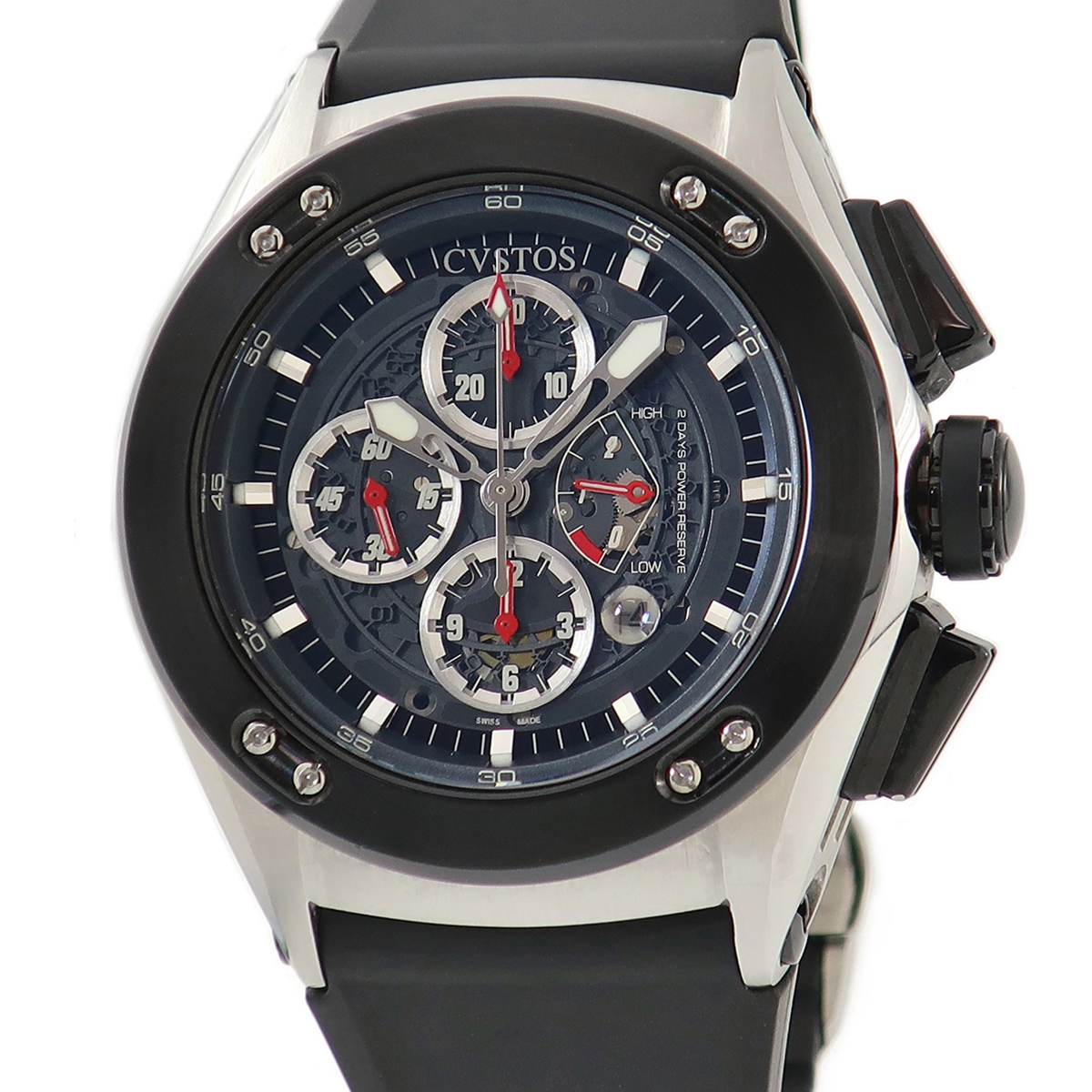 【3年保証】 クストス チャレンジ-R 50 クロノグラフ CVR50-CHR 黒 バー ラウンド 自動巻き メンズ 腕時計