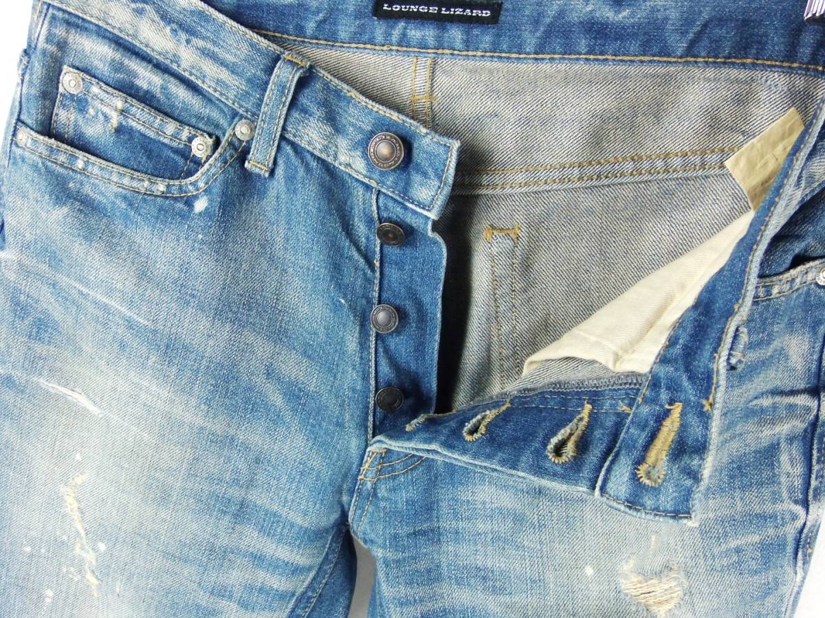 ■LOUNGE LIZARD ラウンジリザード / 6453 STRETCH DENIM / 日本製 / メンズ / ダメージ加工 ストレッチ スリム デニムパンツ size 1_画像7