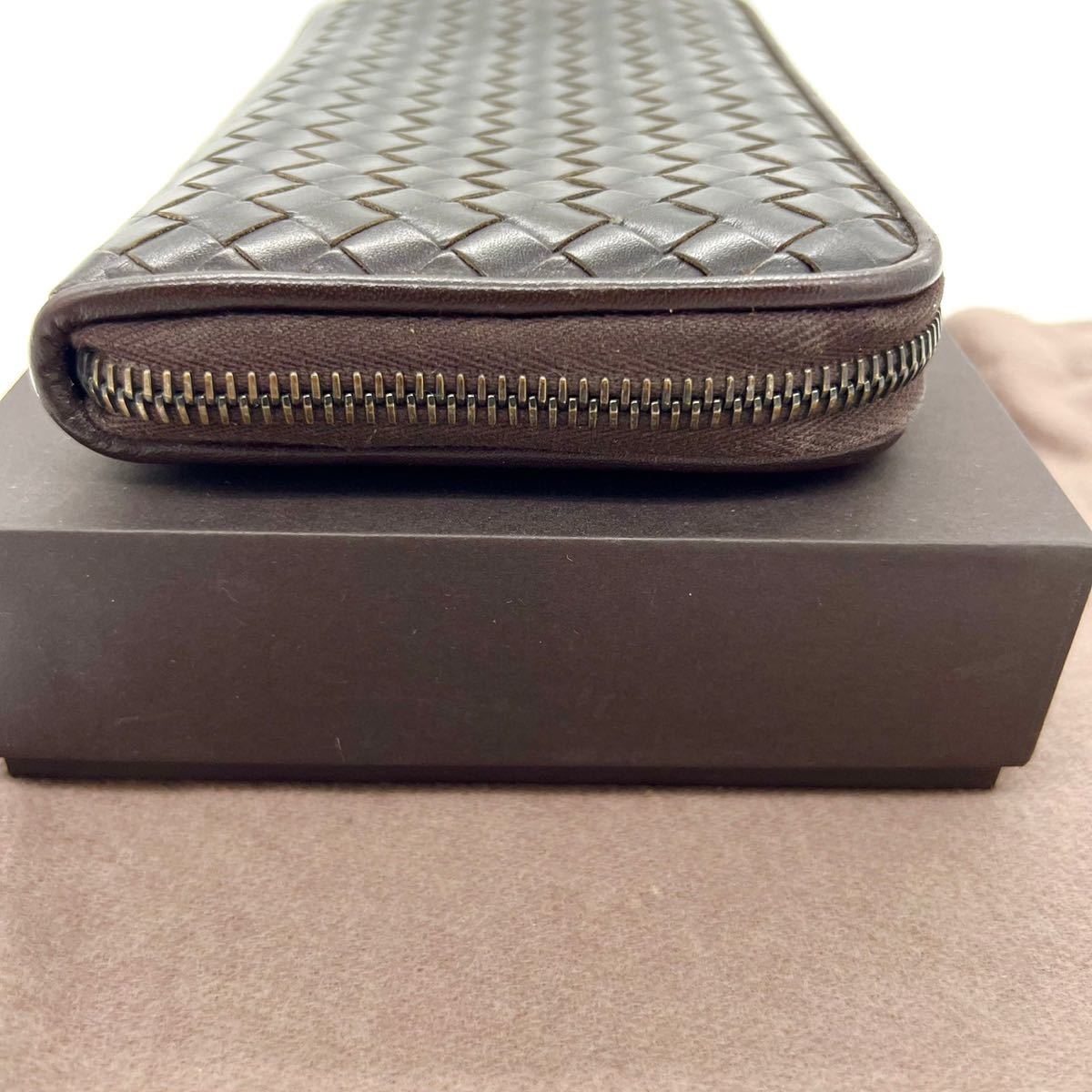 1円【美品 最高級】 ボッテガヴェネタ BOTTEGA VENETA イントレチャート 長財布 ウォレット ダークブラウン 茶色 本革 レザー_画像5