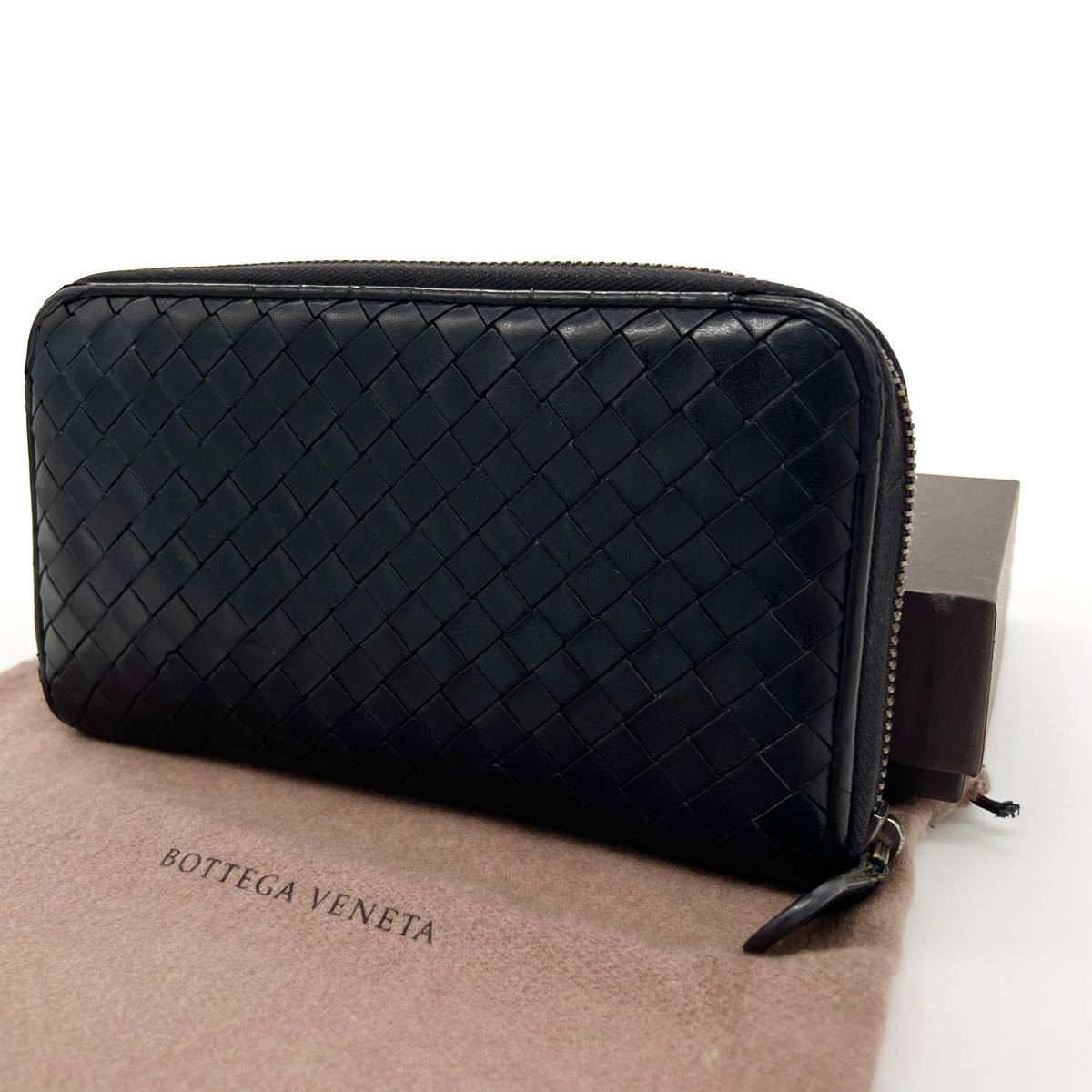 1円【美品 最高級】 ボッテガヴェネタ BOTTEGA VENETA イントレチャート 長財布 ウォレット ブラック 黒 本革 レザー_画像1