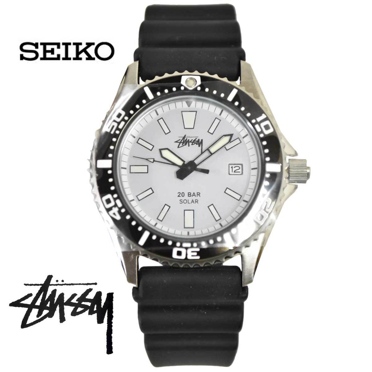 【新古品・未使用品】2010年発売 STUSSY×SEIKO ステューシー×セイコー 30周年記念コラボ 腕時計 ソーラー式 ▼(40587-627_画像1