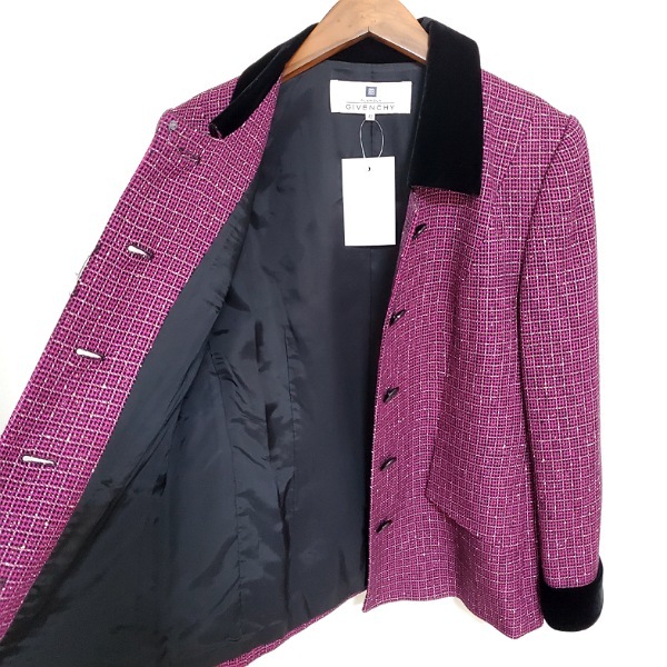 #wnc ジバンシイ GIVENCHY スカートスーツ 42 紫 セットアップ ツーピース ラメ ベロア使い 大きいサイズ シルク混 レディース [827495]_画像4
