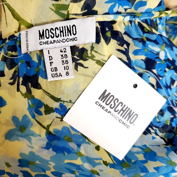 #snc モスキーノ MOSCHINO セットアップ 青 黄色 緑 ツーピース 花柄 イタリア製 シルク タグ付き 美品 レディース [818889]_画像7