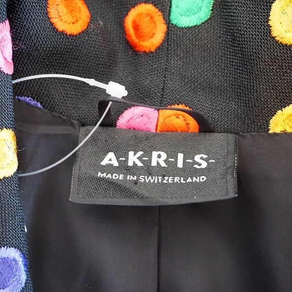 #snc アクリス AKRIS スカートスーツ 黒 ドット リネン 麻混 半袖 刺繍 ヴィンテージ レディース [832782]_画像6