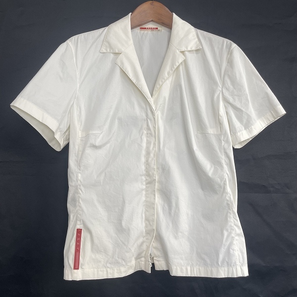 #snc Prada PRADA shirt * blouse S cream color short sleeves Zip up double Zip lady's [832347]