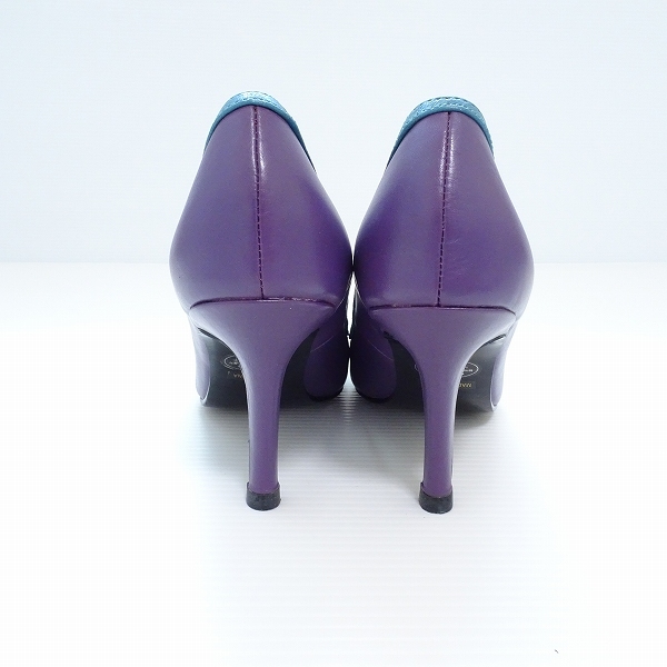 #ans Vivienne Tam VIVIENNETAM pumps heel 4 purple leather flower badge lady's [658696]