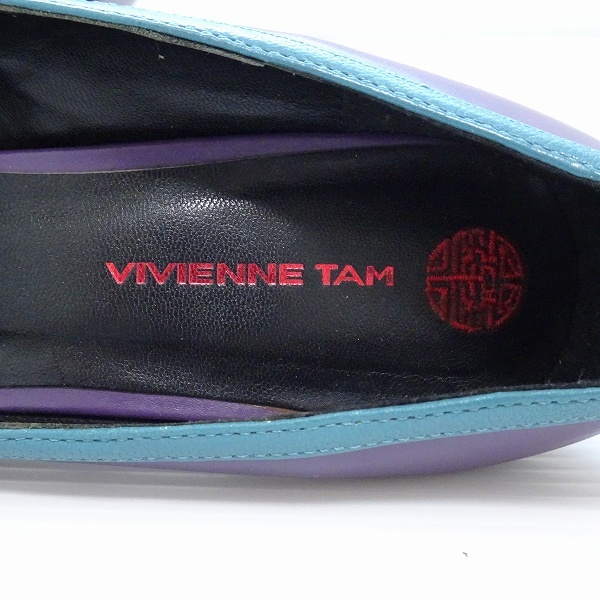 #ans Vivienne Tam VIVIENNETAM pumps heel 4 purple leather flower badge lady's [658696]