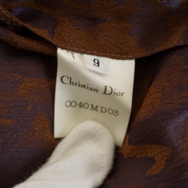 #anc Christian Dior ChristianDior shirt * blouse 9 tea silk . total pattern Vintage kashu cool lady's [838727]