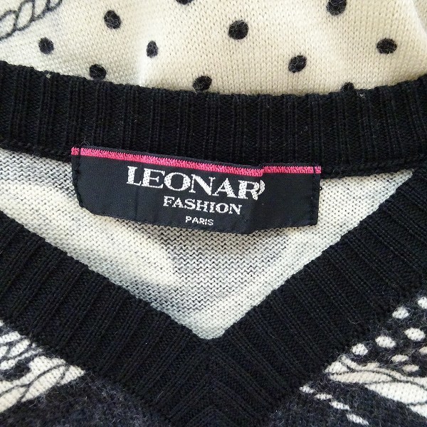 #wxc レオナール LEONARD ニット・セーター 黒 白 シルク混 カシミア混 花柄 ドット Vネック レディース [816725]_画像5