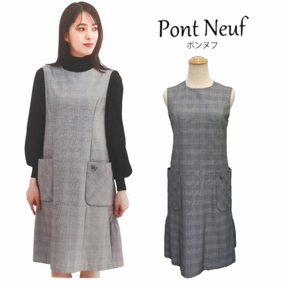 【Pont Neuf ポンヌフ 新品】2023年秋冬 ワンピース ジャンパースカート L グレンチェック BC3005 働く女子 大人可愛いコーディネート