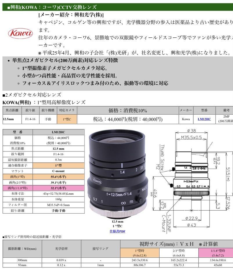 Cマウント　12.5㎜　F1.4 興和(KOWA ：コーワ)CCTV交換レンズ_画像6