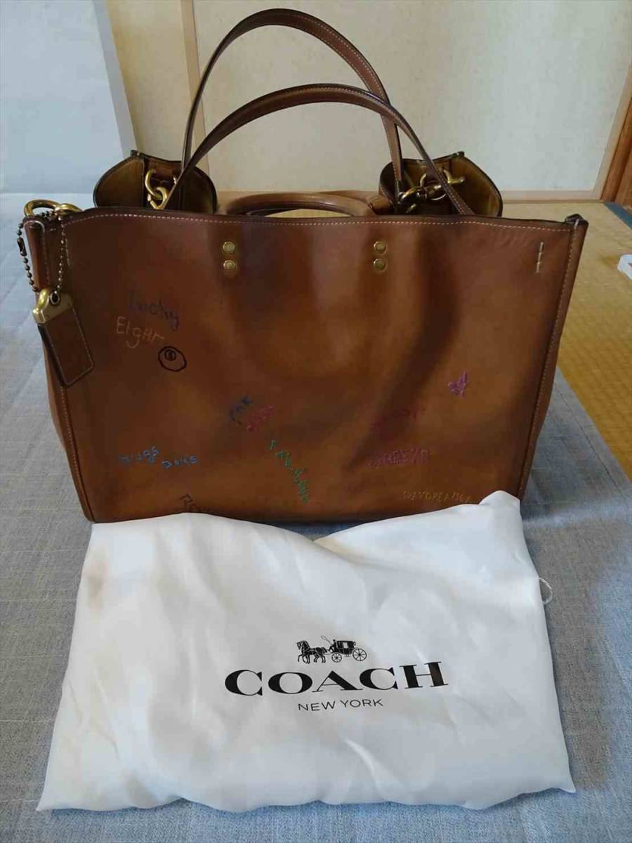 最高品質の 正規店購入 バスキアコラボ COACH コーチ バッグ ヌメ革