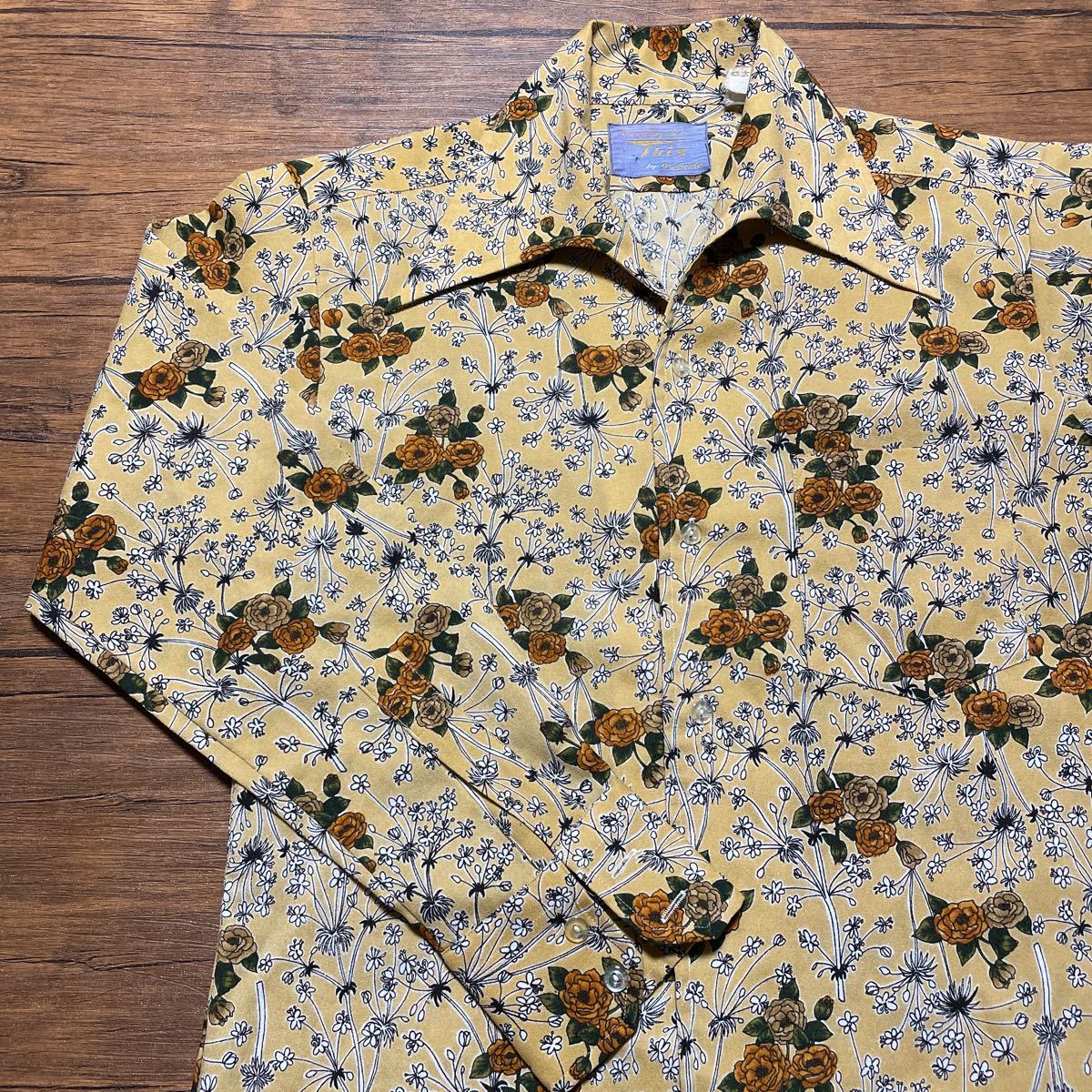 70s 総柄シャツ　オープンカラーシャツ　花柄　日本製　ヴィンテージ　ビンテージ