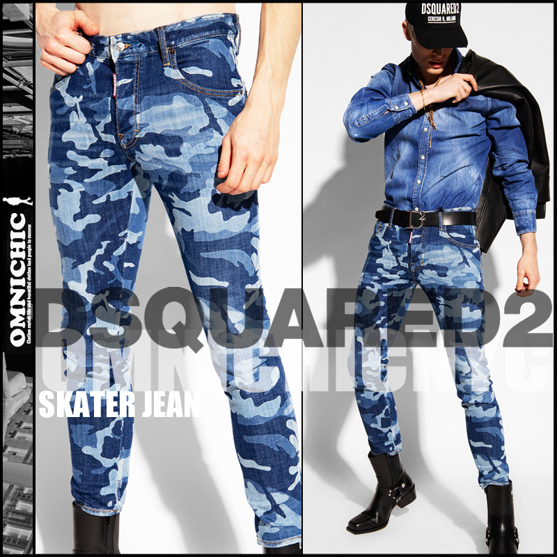 これぞDSQ！インディゴカモフラ■22春夏/新品92,400円【DSQUARED2】ディースクエアード/SKATER/絶品!カモフラージュスケーターデニム48迷彩_画像1