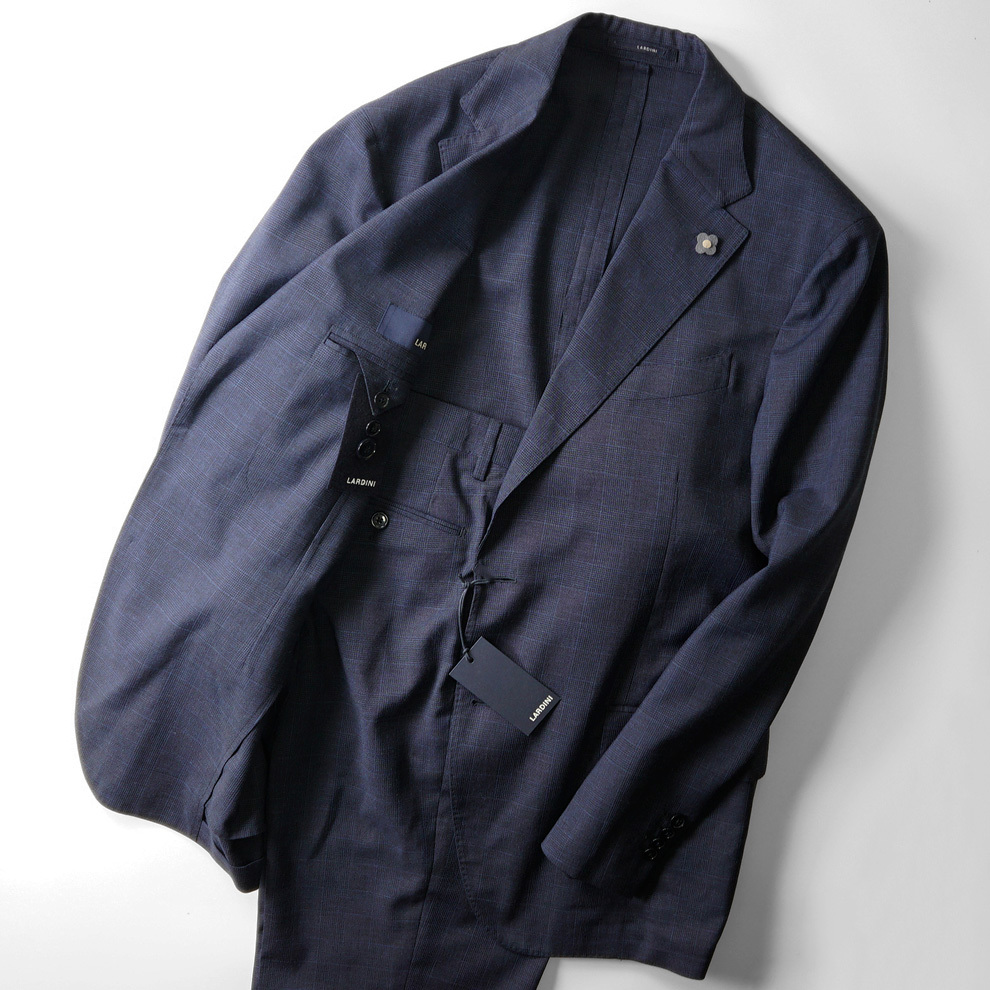 お値段交渉済み/ウールグレンチェック■22SS/新品17万【LARDINI】ラルディーニ/合わせやすさ抜群テーラードスーツ54/XL/ブートニエール_画像3