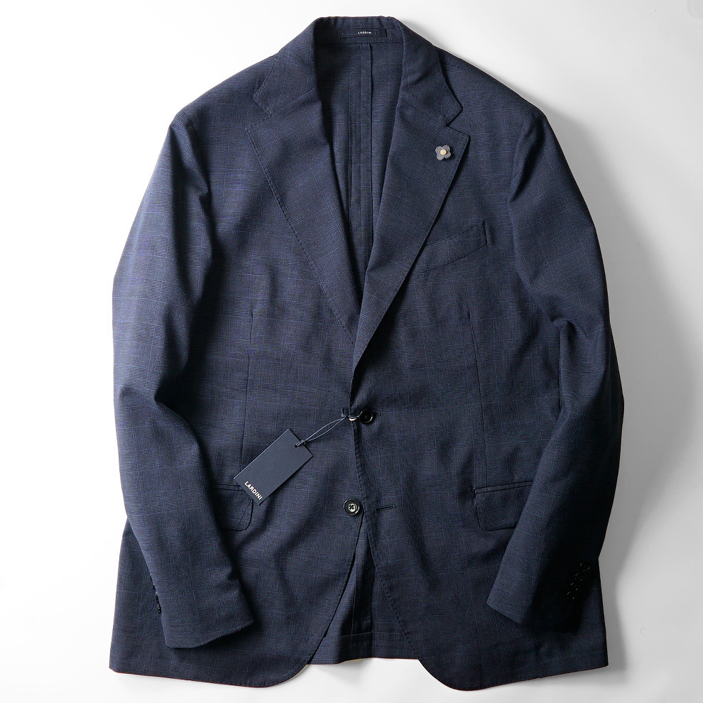 お値段交渉済み/ウールグレンチェック■22SS/新品17万【LARDINI】ラルディーニ/合わせやすさ抜群テーラードスーツ54/XL/ブートニエール_画像4