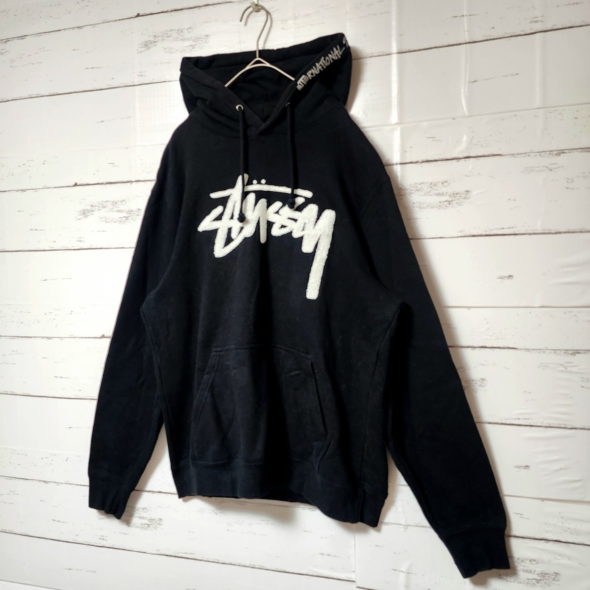 希少》STUSSY ステューシー パーカー インターナショナル パイルロゴ M