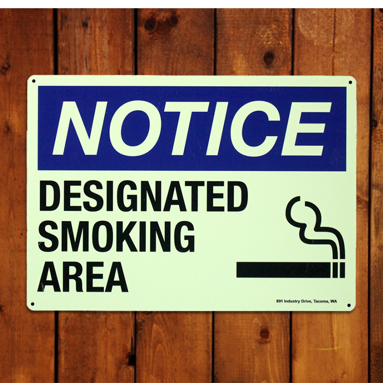 セキュリティサイン 「SMOKING AREA - BLUE」縦25×横35cm 蓄光タイプ 防犯 看板 アルミ製_看板 セキュリティサイン SMOKING AREA - B