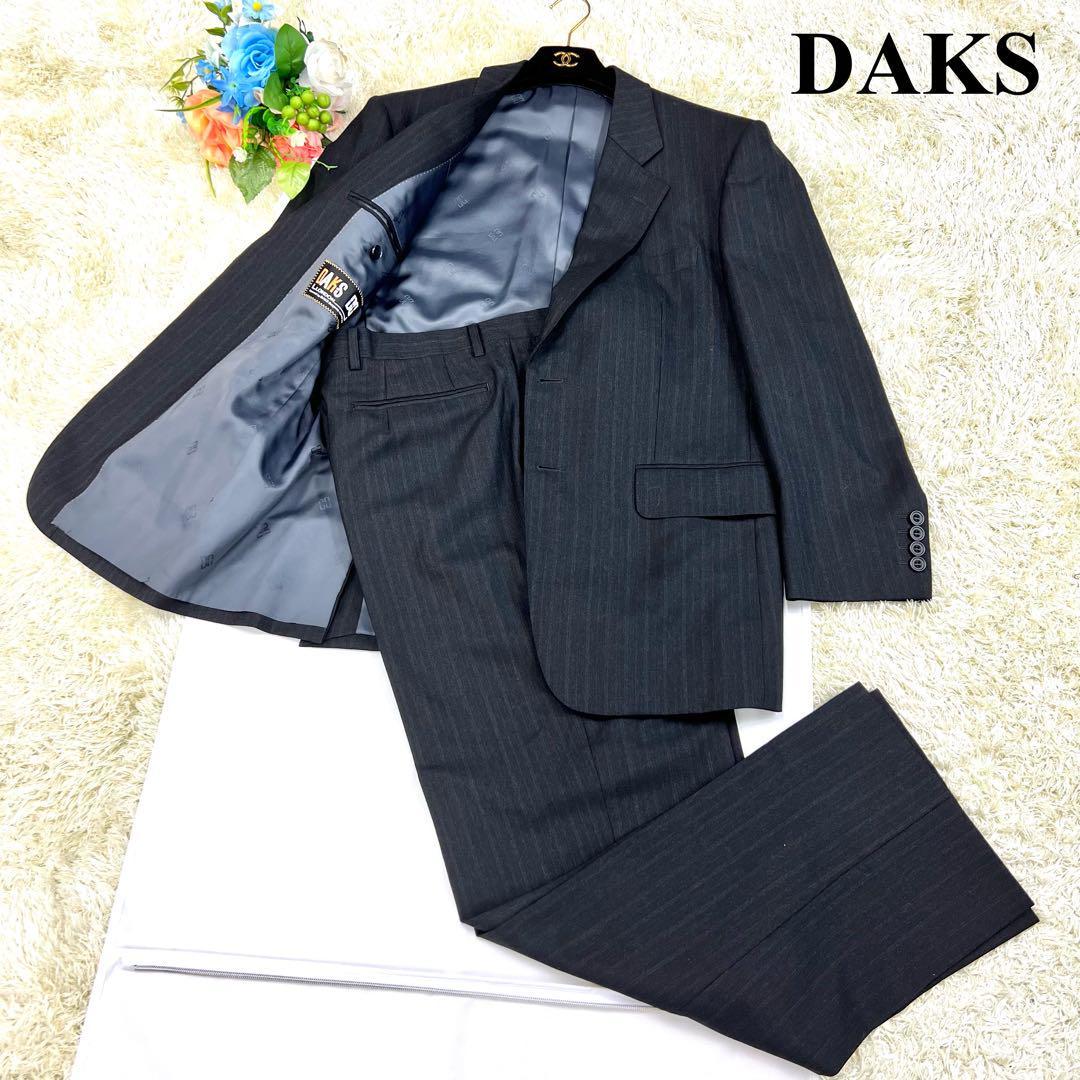 DAKS ダックス セットアップ スーツ ジャケット 尾安津 シングル シャドーストライプ ウール 2B 2釦 日本製 黒 AB4 Mサイズ相当 メンズ