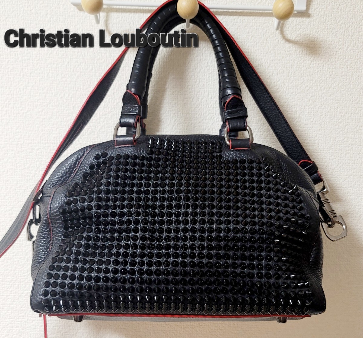 [Christian Louboutin] Christian Louboutin Boston bag shoulder 2way panel to-ne studs leather black 