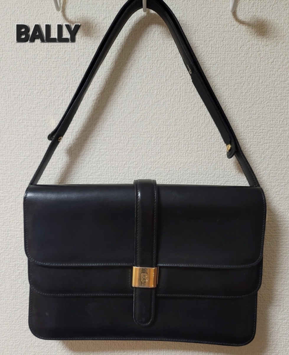 BALLY】バリー ショルダーバッグ キャンバス レザー ブラック 大きめ