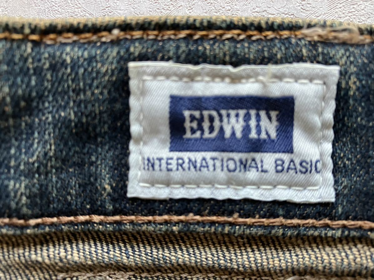 即決 W30 エドウィン EDWIN 404 フレックス FLEX 柔らか ストレッチ ジーンズ ダークインディゴカラー 日本製 MADE IN JAPAN 牛革ラベル_画像8