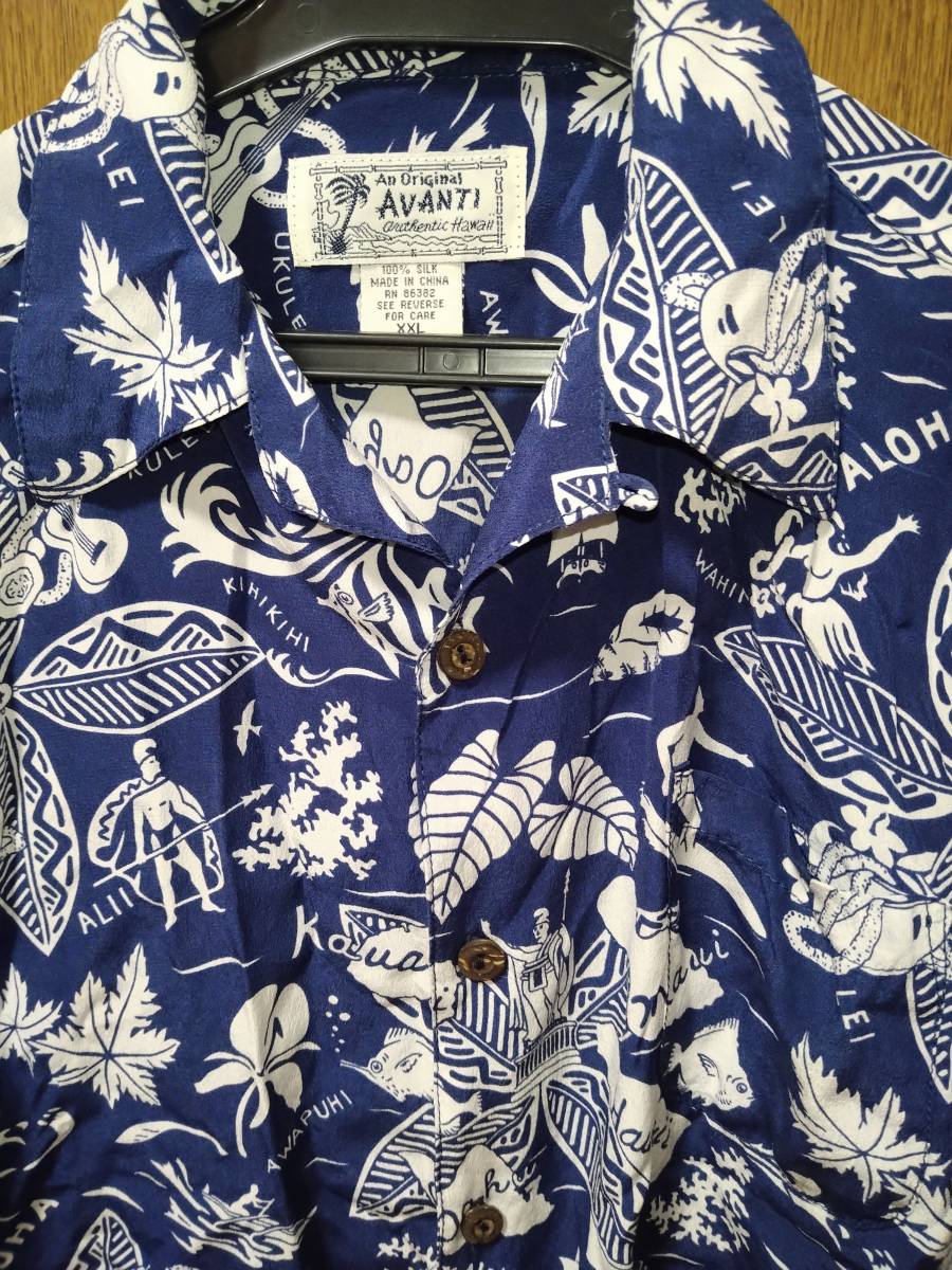 美品 人気 アロハシャツ ハワイ Hawaii トップス シャツ ネイビー 紺色 silk シルク 限定品 AVANTI Hawaii 希少　レア　送料無料 即決価格_画像3