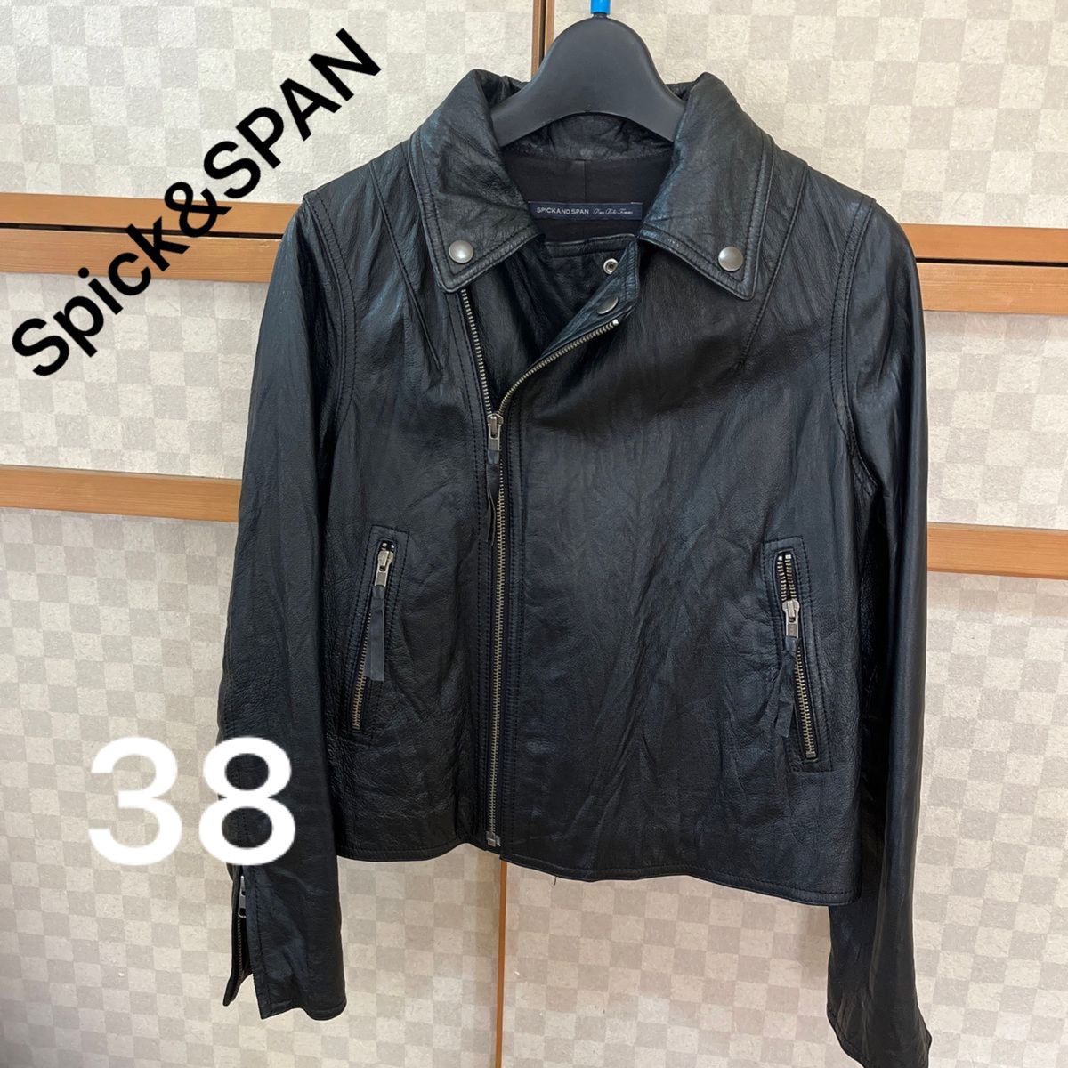 レザーライダース　豚革　黒　スピックアンドスパン　spick and span 38サイズ ライダースジャケット