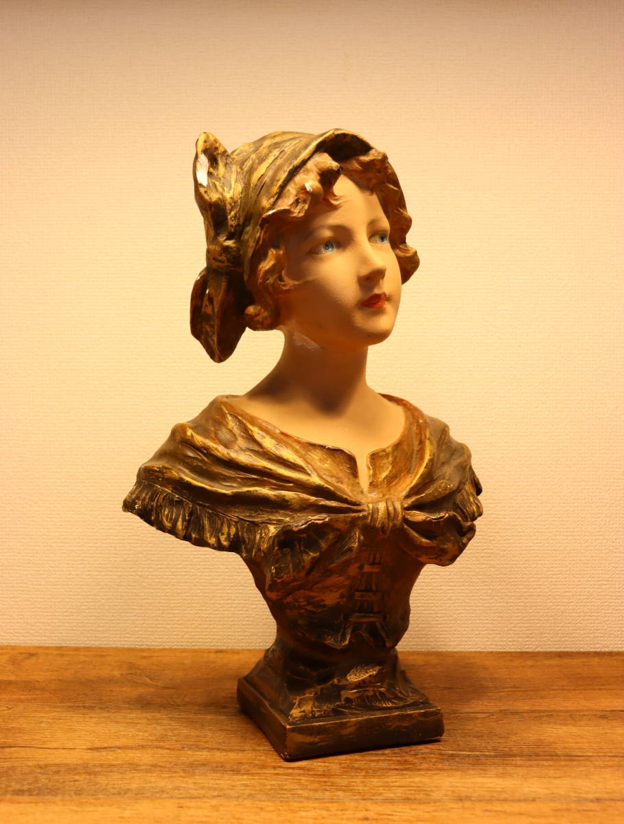 『直接引き取り限定』A.Carpi 胸像 女性/貴婦人 石膏/塗装 高さ45cm/重さ約3.7kg 彫刻/西洋彫刻 オブジェ アンティーク 【真作】 J803
