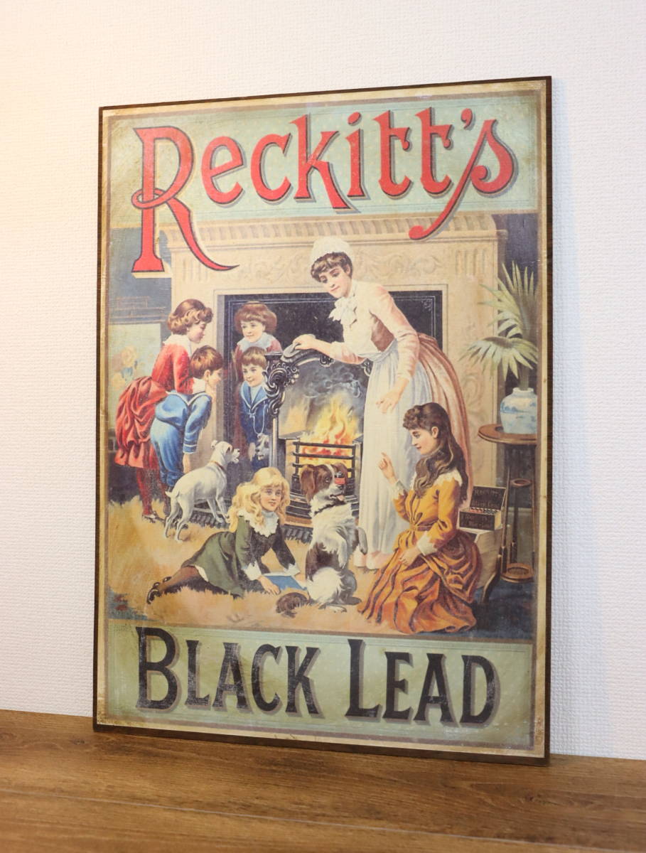 木製看板 ビンテージ 『Reckitt'y BLACK LEAD』 印刷 米国風/欧風 壁飾り アンティーク/レトロ/ヴィンテージ 現状品 『J987』_画像1