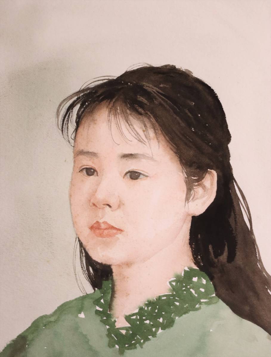  【真作】藤井 勉 作 「少女」 8号 絵画/水彩画 直筆/肉筆 額装/額入り 人物画/写実 リアリズム 在銘/サイン入り 『J772』_画像3