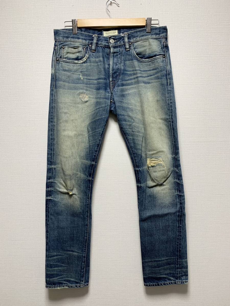 美品☆[RON HERMAN DENIM] ダメージリペア加工 インディゴデニムパンツ 31 USA製 4220601321836 ロンハーマン