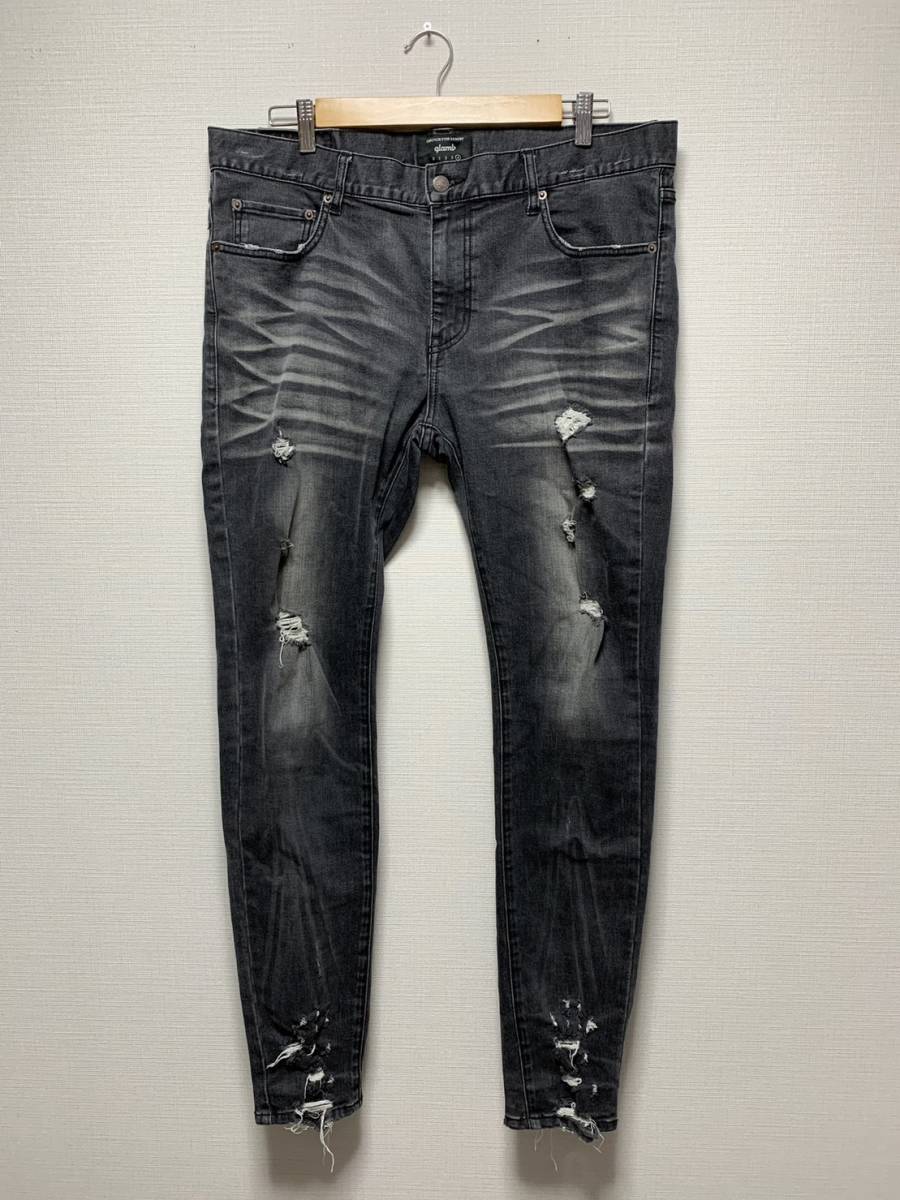 美品☆[glamb] 17SS Everman Skinny Denim エヴァーマン グランジ加工 ストレッチスキニーデニムパンツ 4 ブラック GB17SP-P10 グラム_画像1