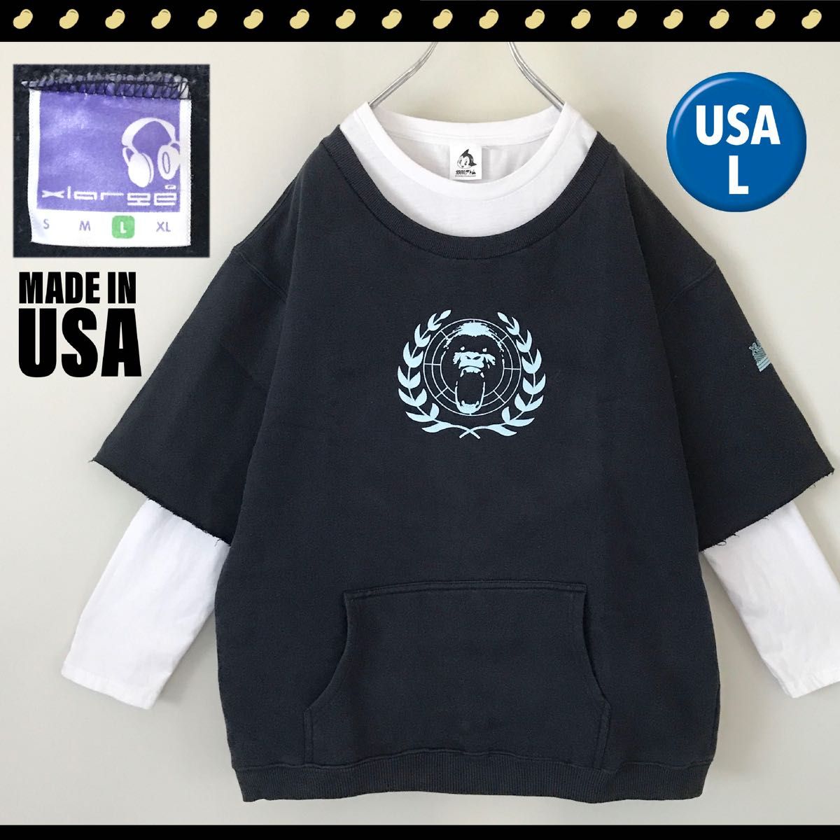 XLARGE★エクストララージ ★裏起毛スウェッTEE★90s USA製★ヘッドフォンタグ★半袖★USAメンズL