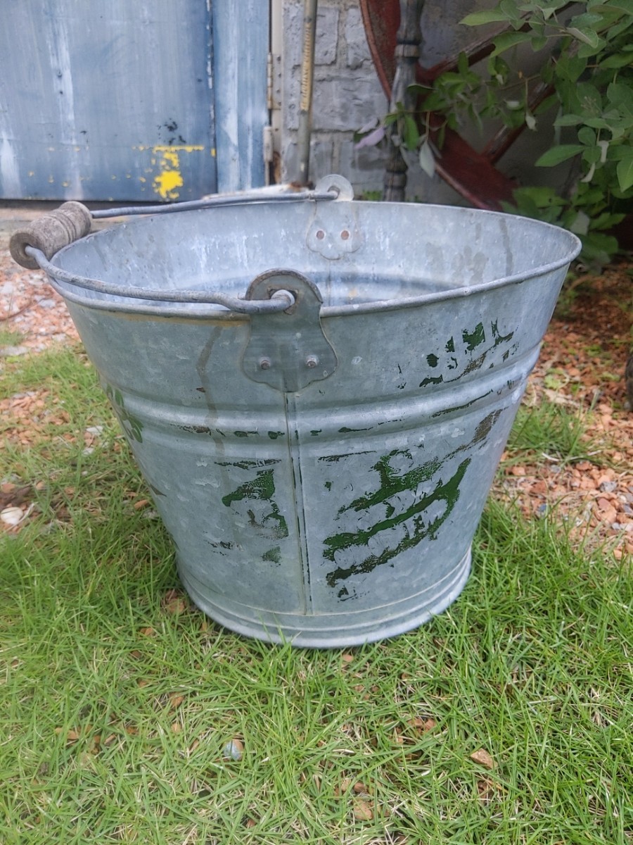  antique . house gardening watering tin plate bucket ⑤ planter # garden ornament # antique garden # store furniture 