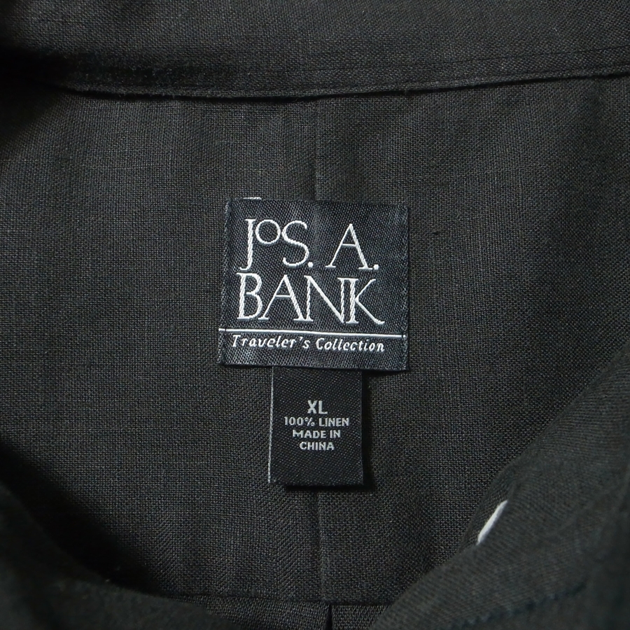 90s ビンテージ Jos.A.BANK 長袖 リネンシャツ XL 黒 / 麻 ボタンダウンシャツ ビッグシルエット ビッグサイズ_画像3