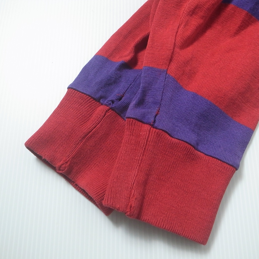 80s 90s ヴィンテージ GAP 長袖 ラガーシャツ L 赤×紫 / オールドギャップ フェイド ボーダー 小文字タグ_画像9