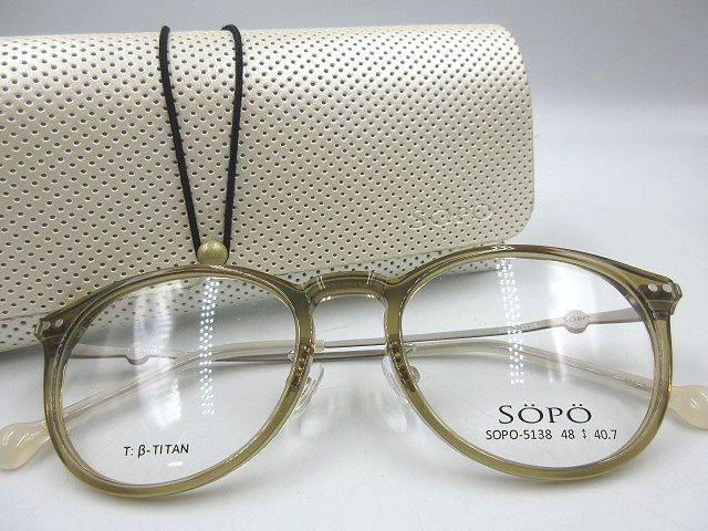 【MK】☆SOPO ソポ メガネフレーム SOPO-5138-2 48□20-142 Col.2 T-βチタン F:高密度アセテート クリアカーキ ケース付き 未使用品 _画像1