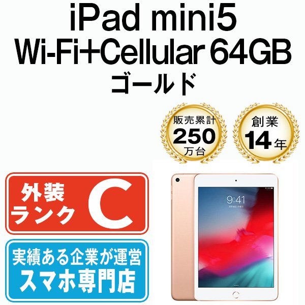 iPad mini5 64GB ゴールド A2124 Wi-Fi+Cellular 7.9インチ 第5世代 2019年 本体 中古 SIMフリー