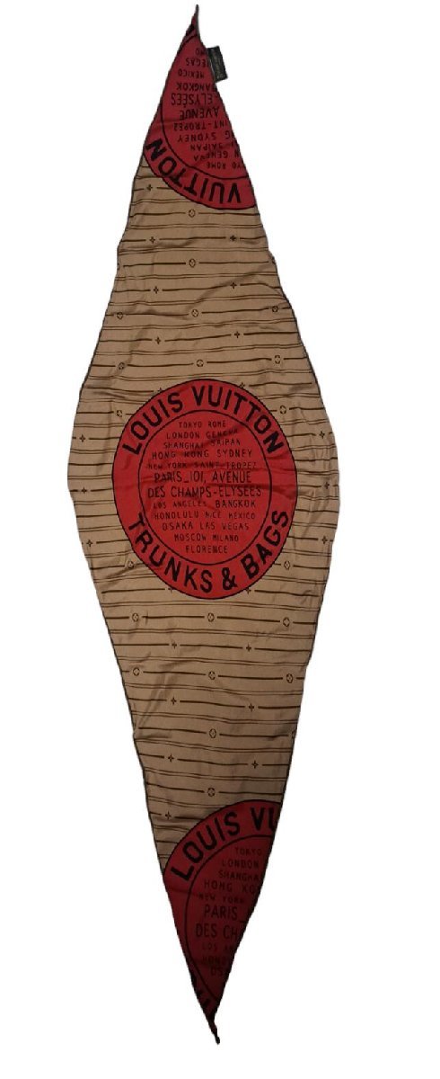 ルイヴィトン スカーフ 菱形 変形 スカーフ T&B ロゴ モノグラム ブラウン レッド シルク 100％ 【中古】