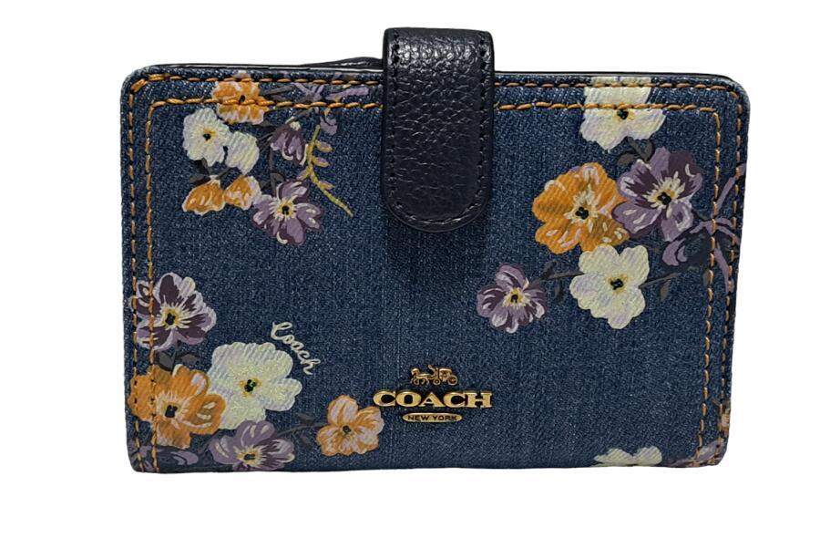 新品同様 コーチ 二つ折り 財布 デニム 花柄 フローラル レディース 67663 COACH 【中古】_画像1