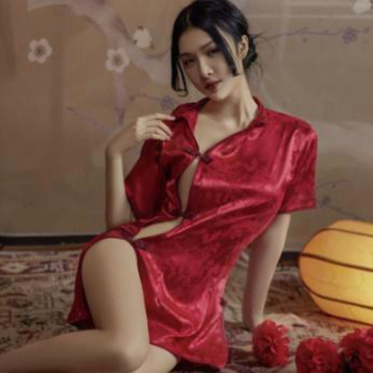 チャイナドレス コスプレ衣装 セクシー レディース フルセット 赤　チャイナ服 ｔバック ワンピース 女性 人気